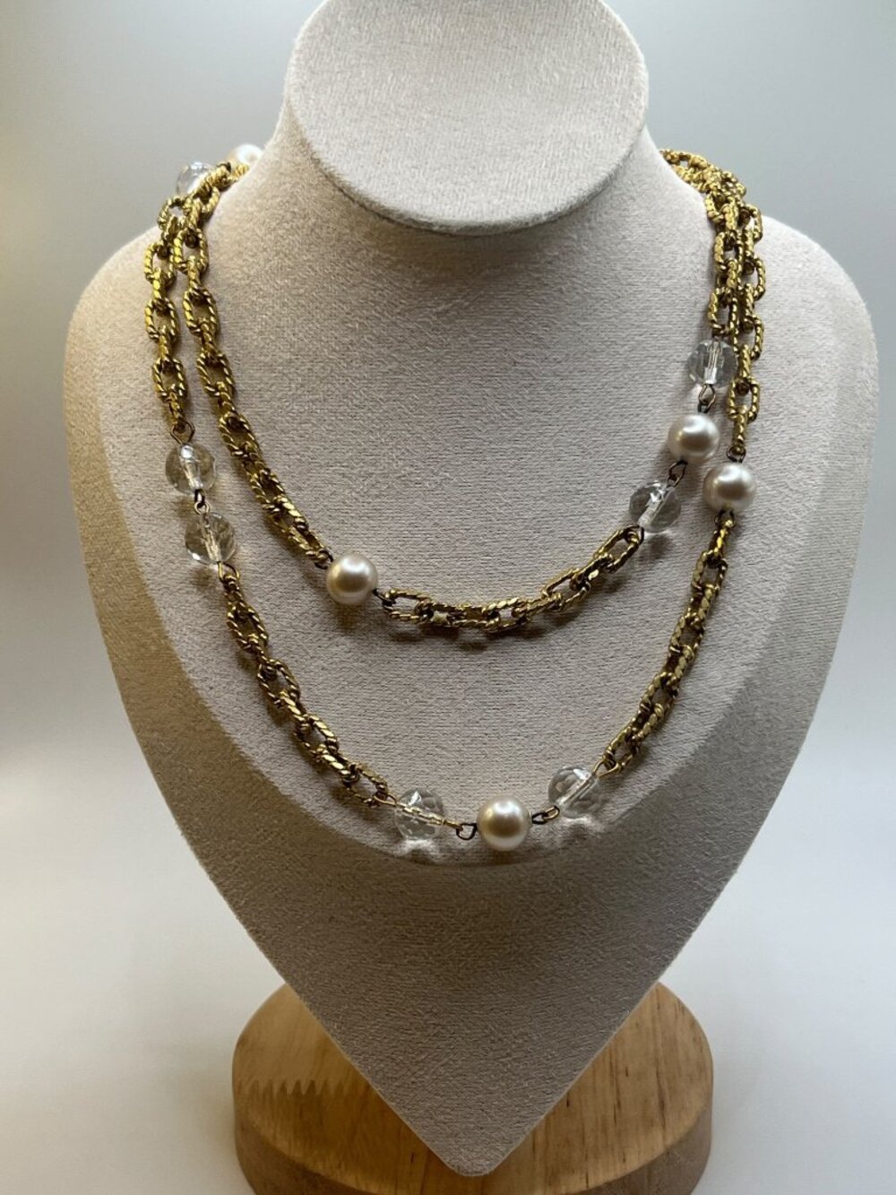 Vintage Signed Miriam Haskell Double-Strand Pearl Glass Necklace Earrings Set